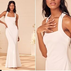 LULUS Bridal Wedding Chic Minimalist Sexy Mermaid Trumpet Criss Cross Back Gown